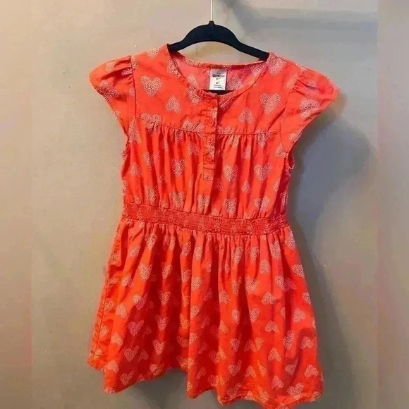 4T OshKosh B'gosh Girls Dress Pink Coral Hearts Summer Spring Play Casual - Picture 1 of 5